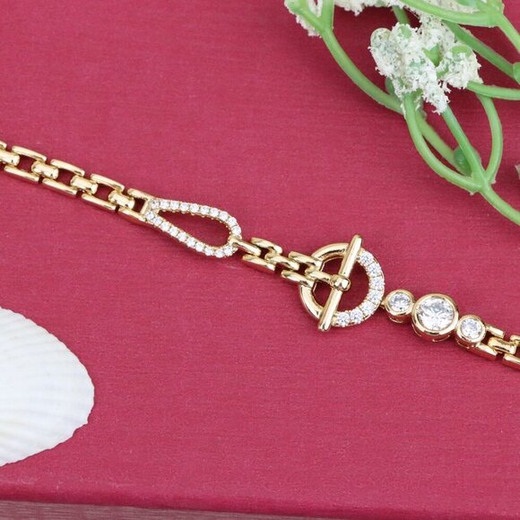 "Sparkling Designer Toggle Clasp Rose Gold Bracelet, XPBL0931 - Picture 11 of 12